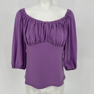 Vixen Purple Feminine Empire Waist Puff Sleeve Retro Pinup Peasant Top XL